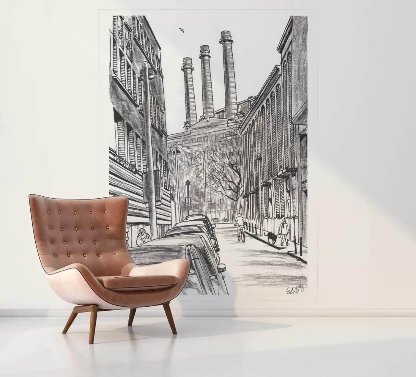 Drie schoorstenen fotobehang van Asobōze