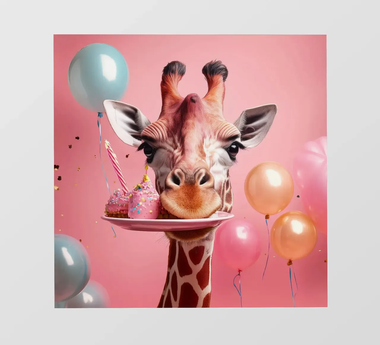 Celebrazione del compleanno di una giraffa giocosa con palloncini e dolci pellicola backlit da FlexiDesignsByK