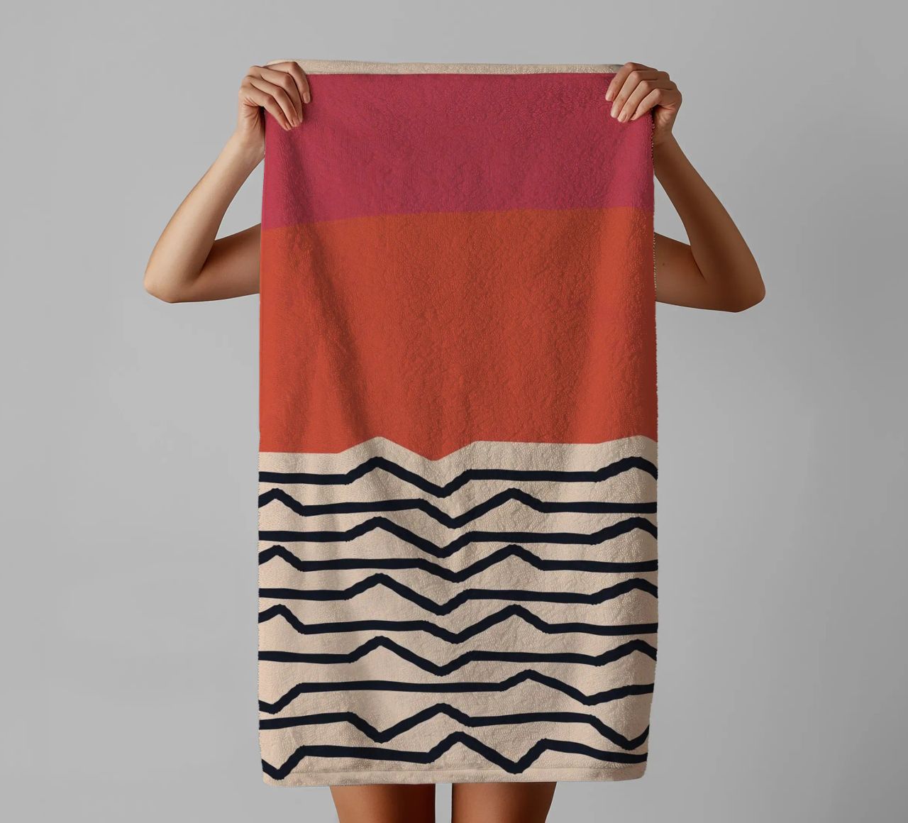 Modern Minimal Art Design - Red & Orange Geometry towel by Whole©