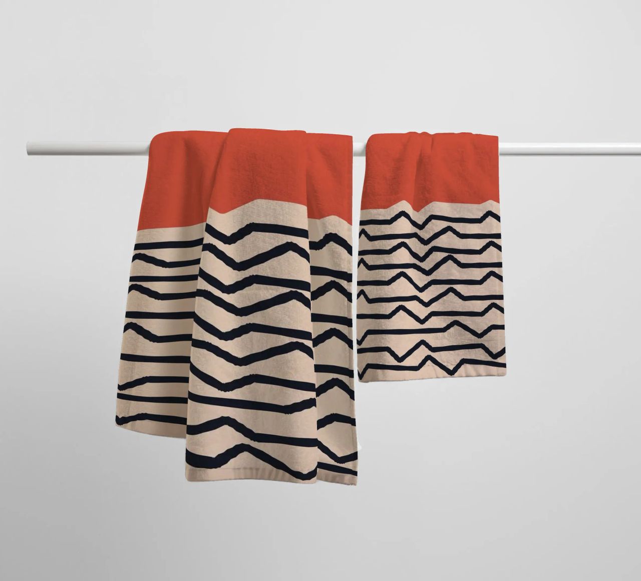 Modern Minimal Art Design - Red & Orange Geometry towel by Whole©