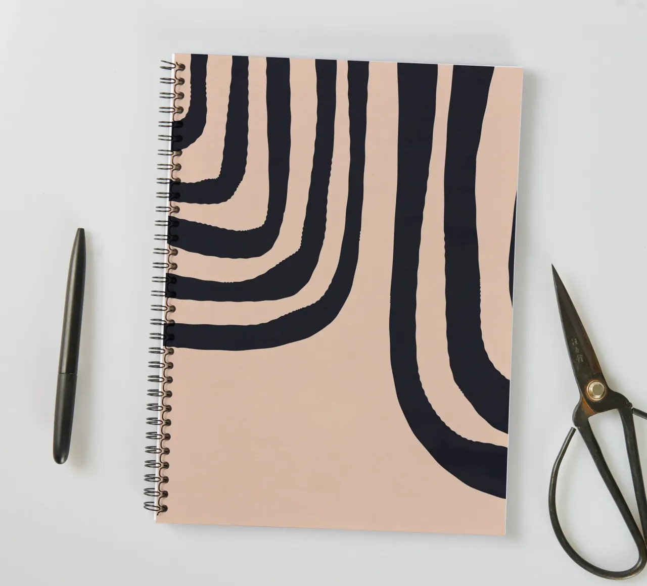 Minimalist line pattern black and beige design art spiral notebook by Whole©