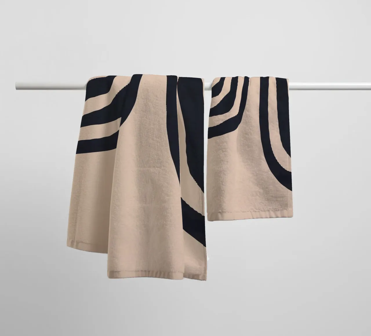 Minimalist line pattern black and beige design art towel by Whole©