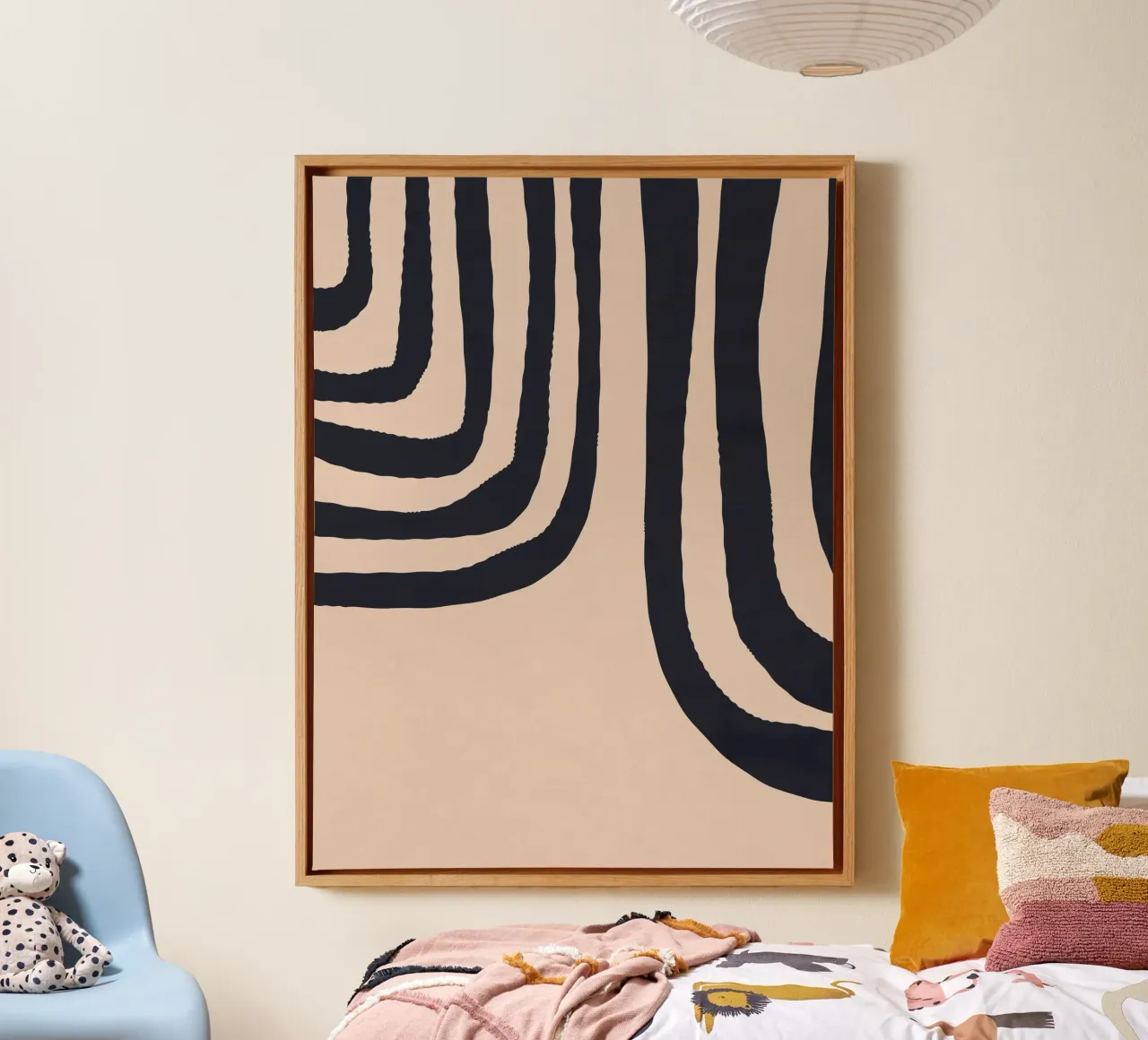 Minimalist line pattern black and beige design art canvas by Whole©