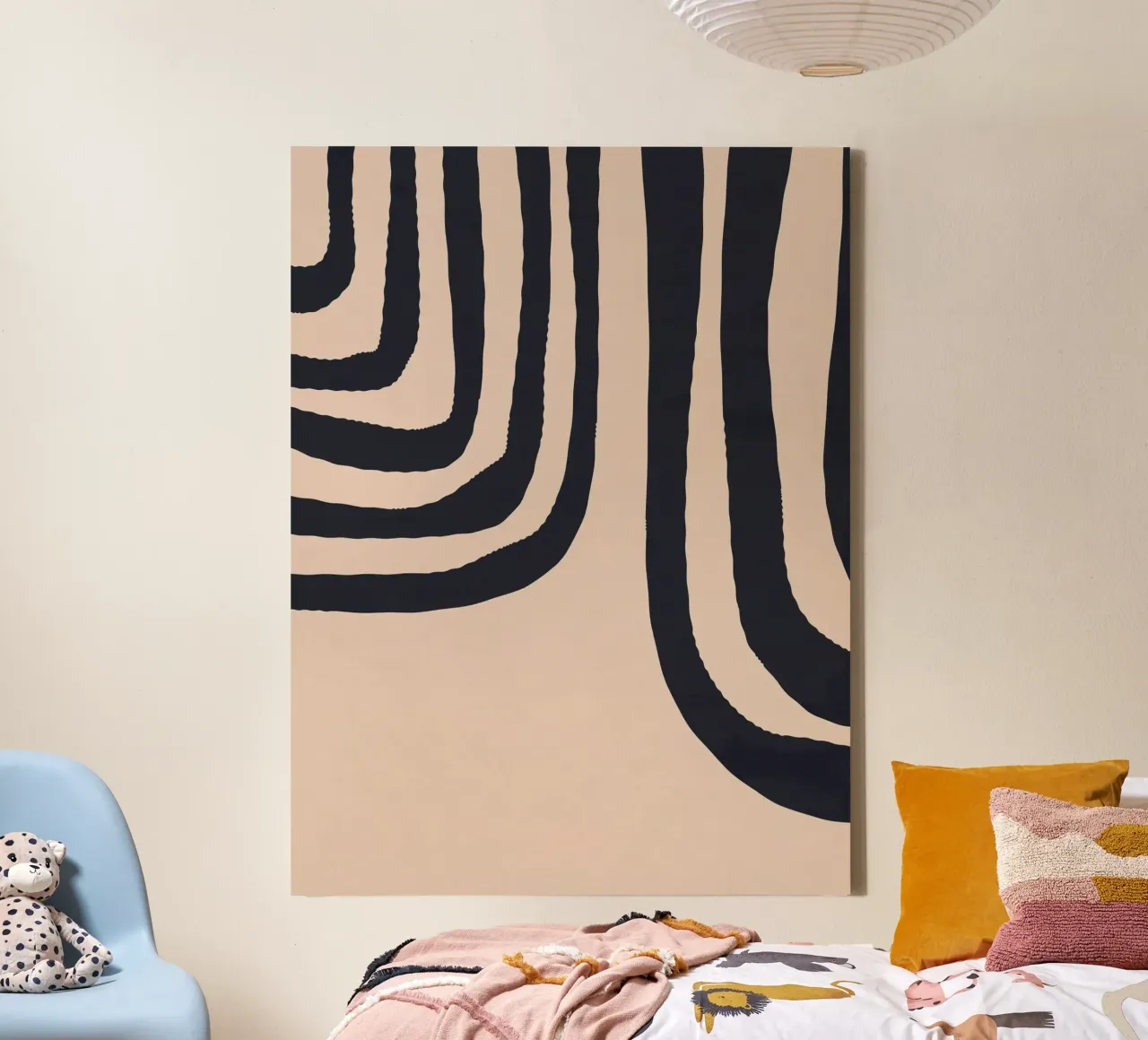 Motif de ligne minimaliste noir et beige Design Art toile avec Caisse américaine de Whole©