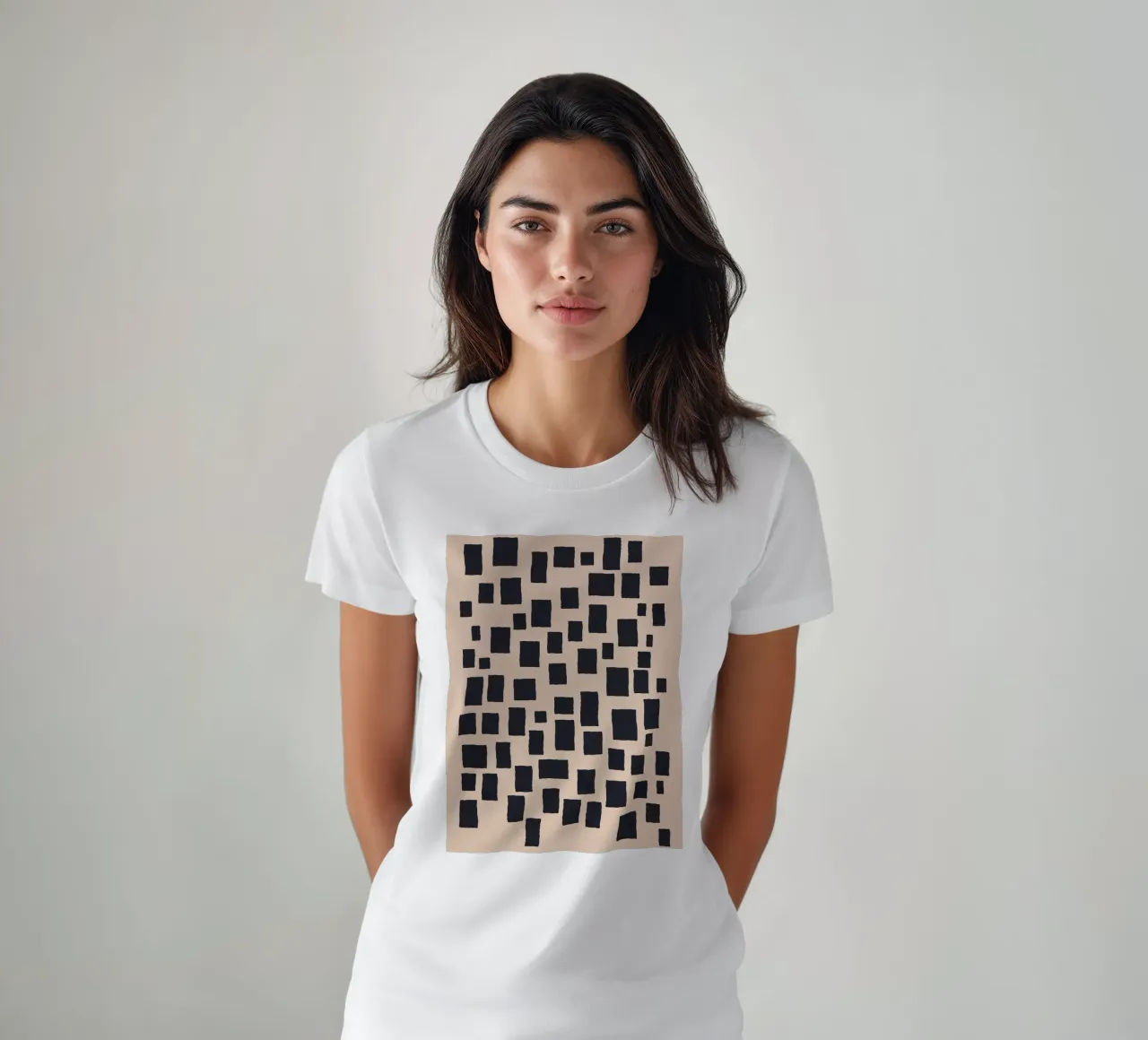 Abstract black and beige square pattern design art t-shirt by Whole©