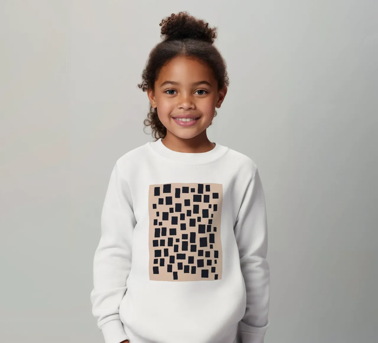 Abstract black and beige square pattern design art kids sweatshirt by Whole©
