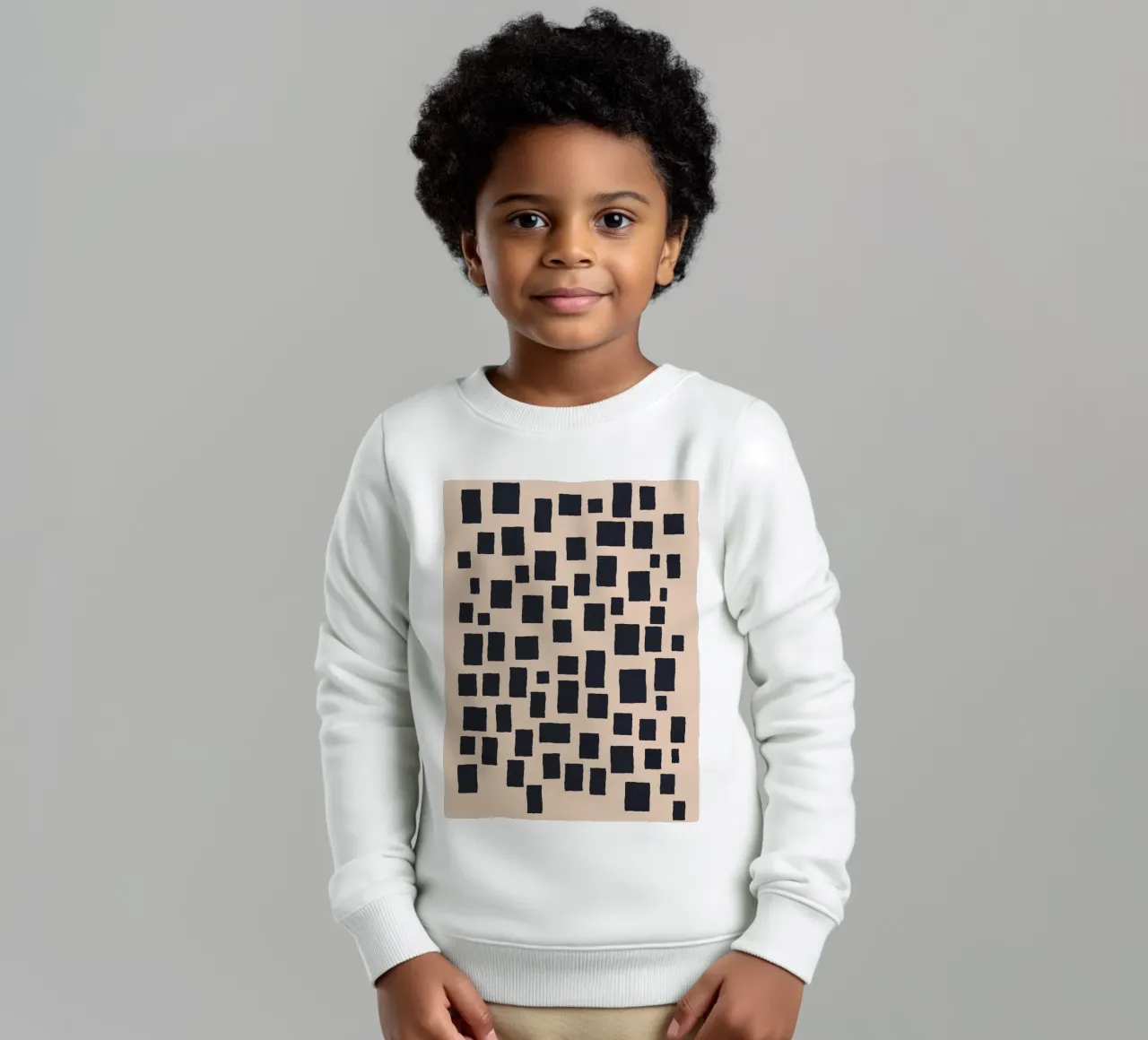 Abstract black and beige square pattern design art kids sweatshirt by Whole©