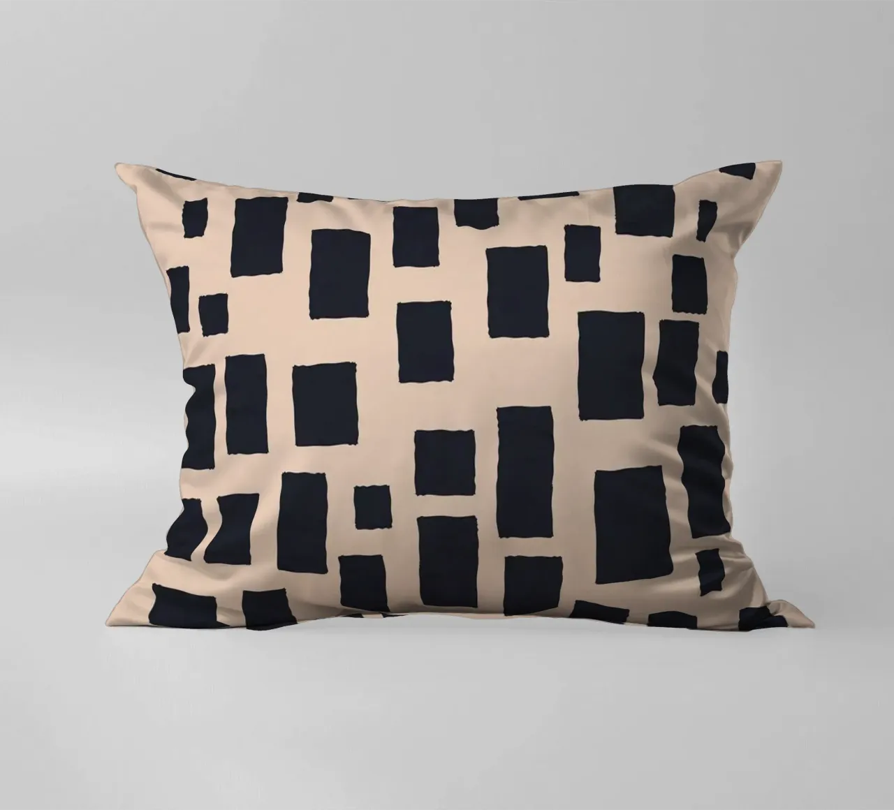 Abstract black and beige square pattern design art decorative cushion by Whole©