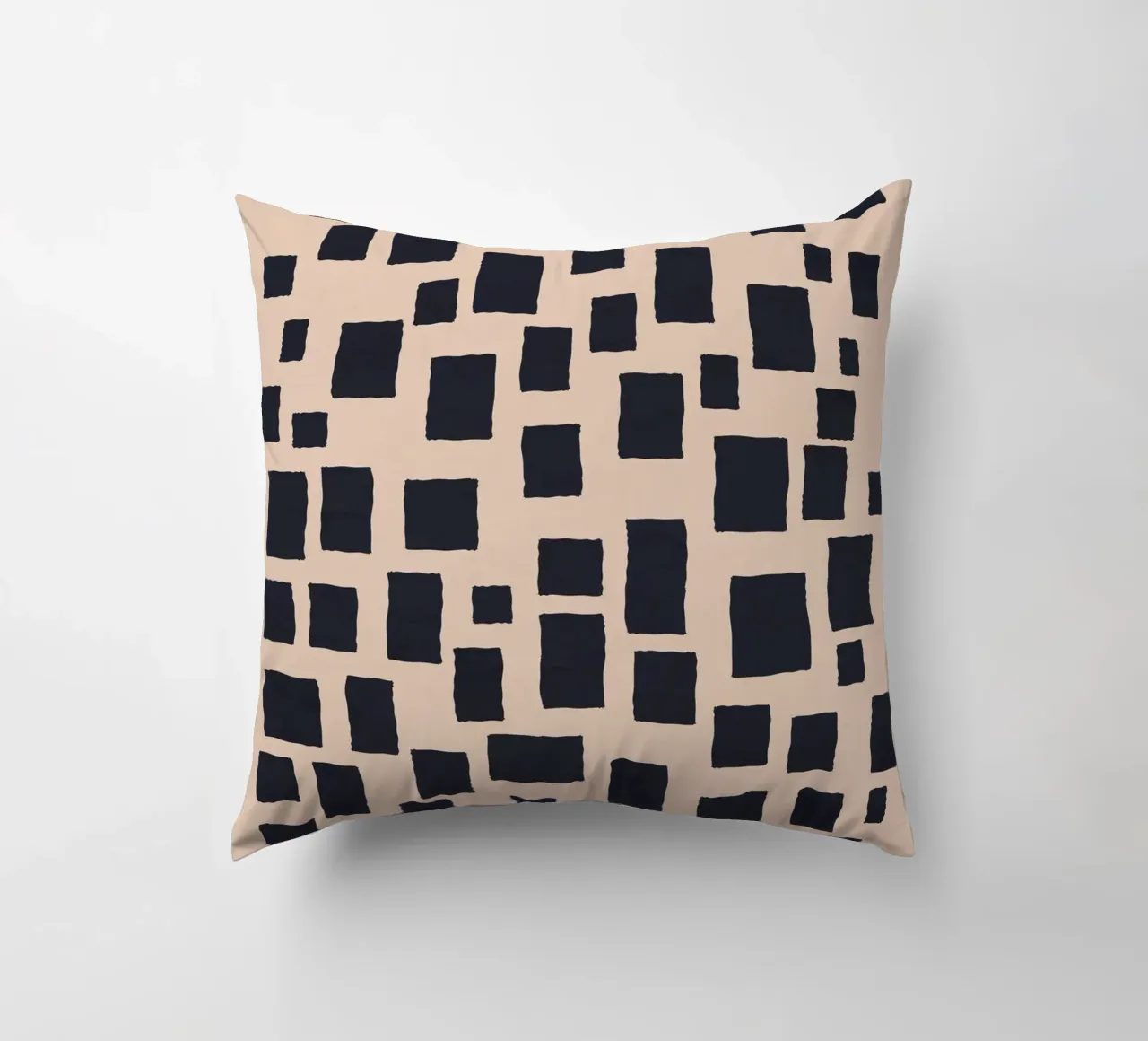 Abstract black and beige square pattern design art decorative cushion by Whole©