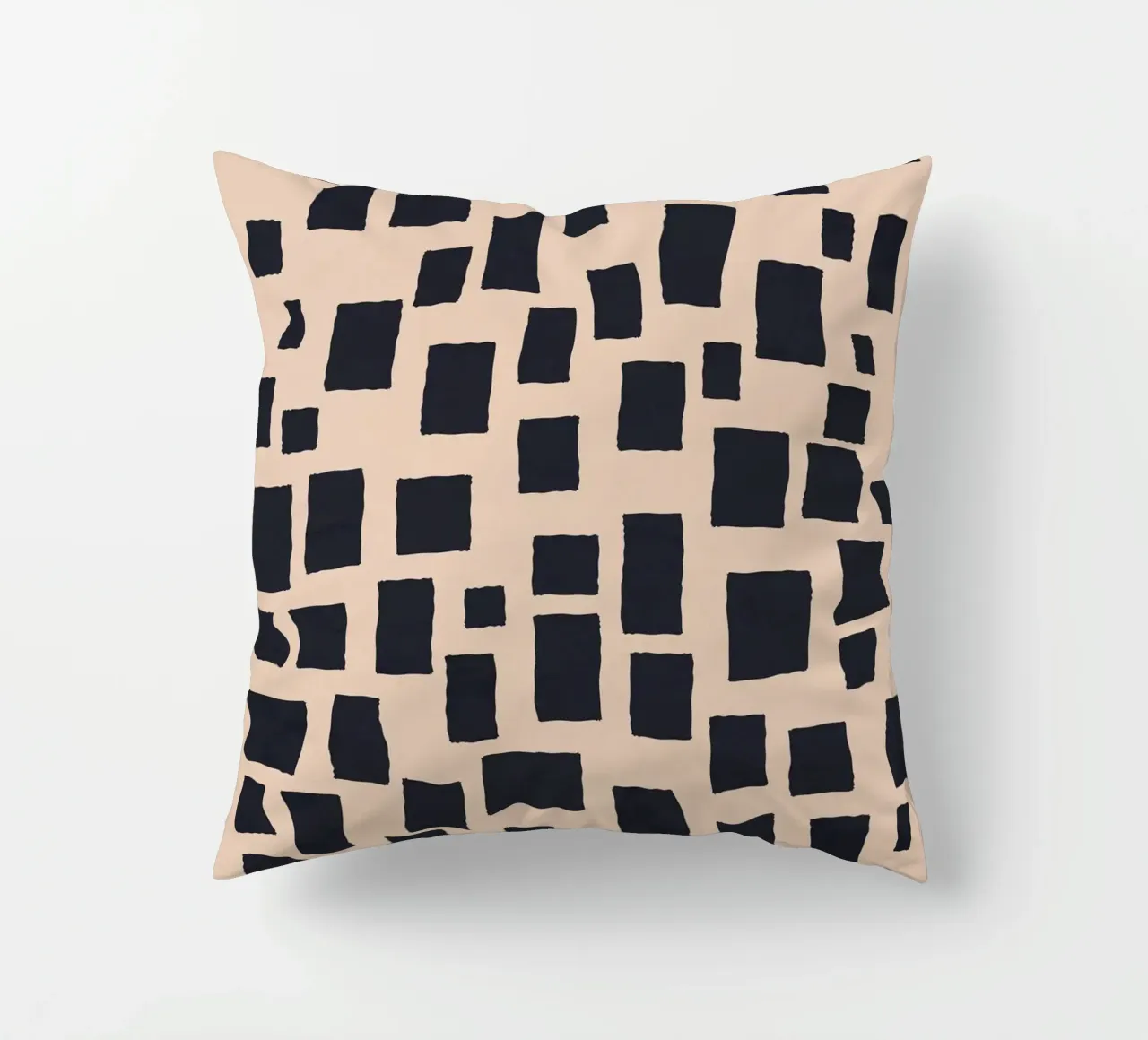 Abstract black and beige square pattern design art decorative cushion by Whole©