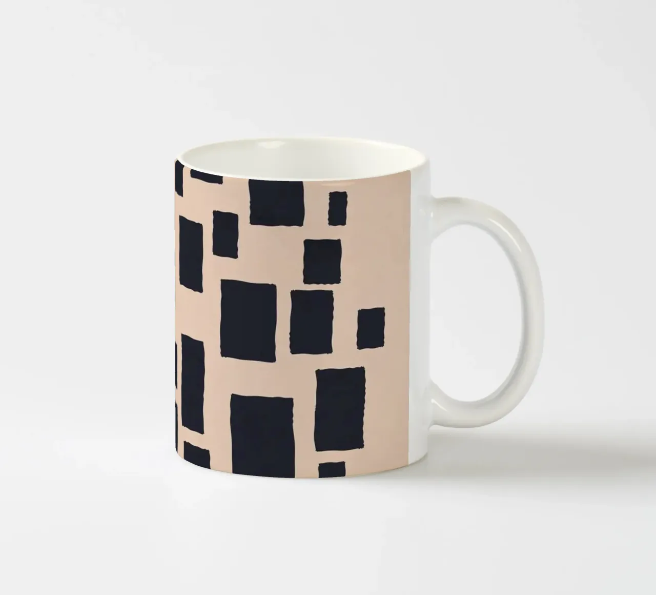 Abstract black and beige square pattern design art ceramic mug by Whole©