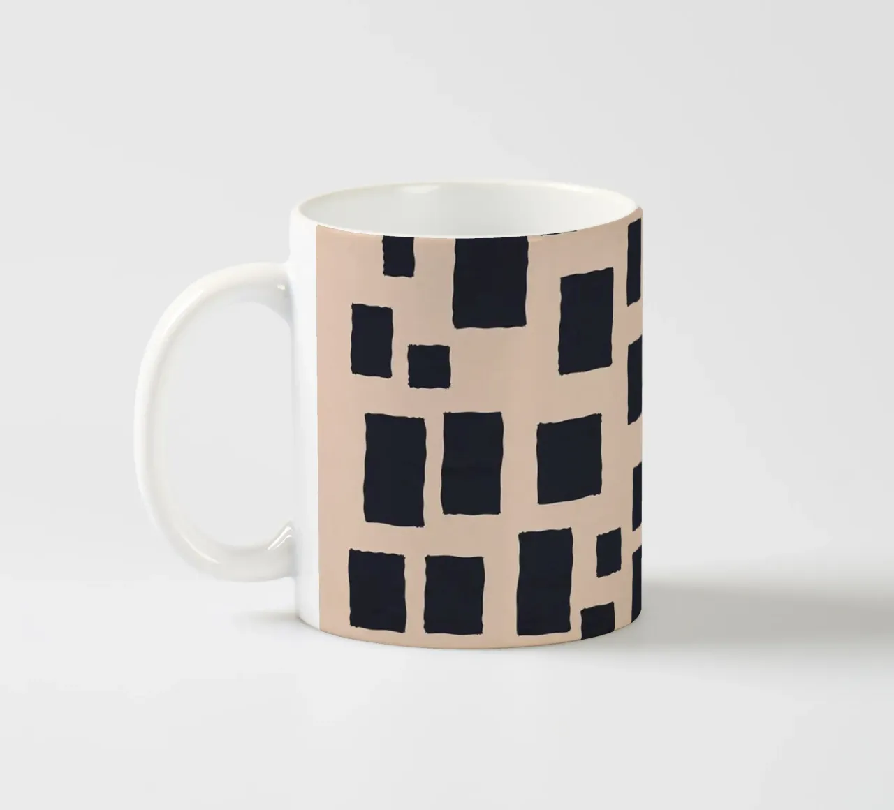 Abstract black and beige square pattern design art ceramic mug by Whole©