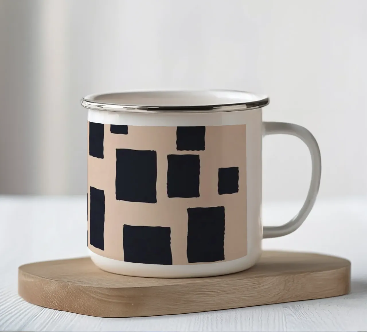 Abstract black and beige square pattern design art enamel mug by Whole©