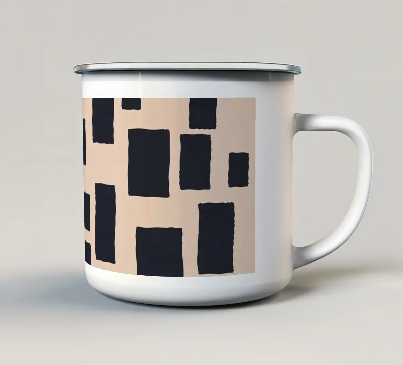 Abstract black and beige square pattern design art enamel mug by Whole©