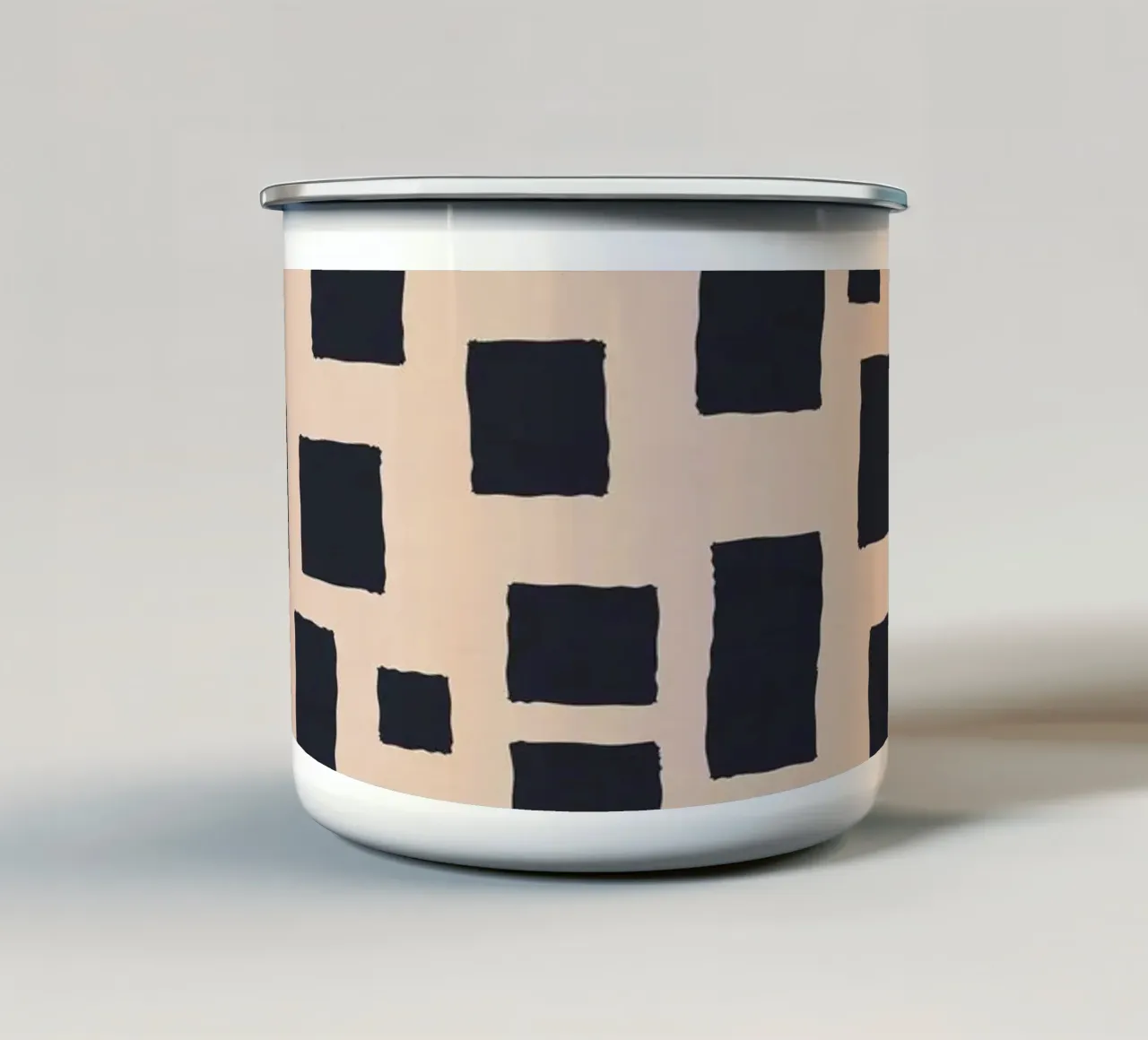 Abstract black and beige square pattern design art enamel mug by Whole©