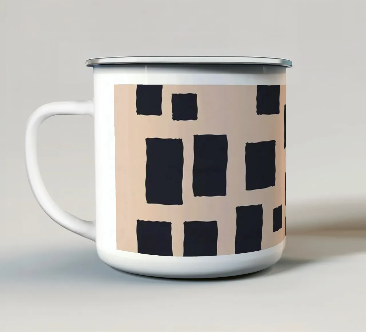 Abstract black and beige square pattern design art enamel mug by Whole©