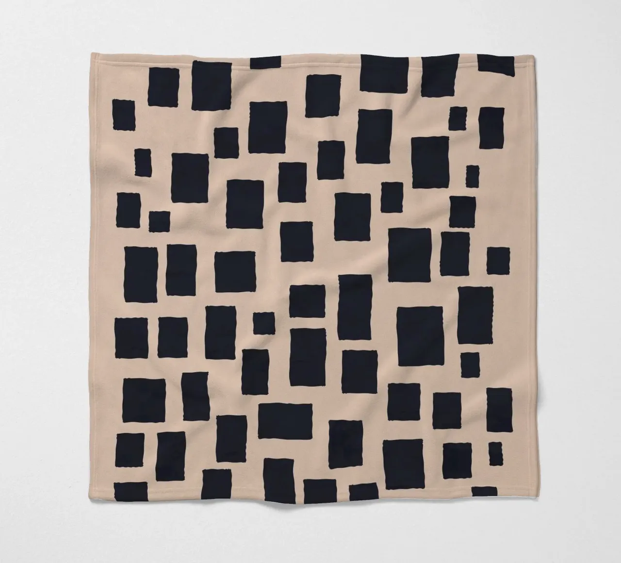 Abstract black and beige square pattern design art fleece blanket by Whole©