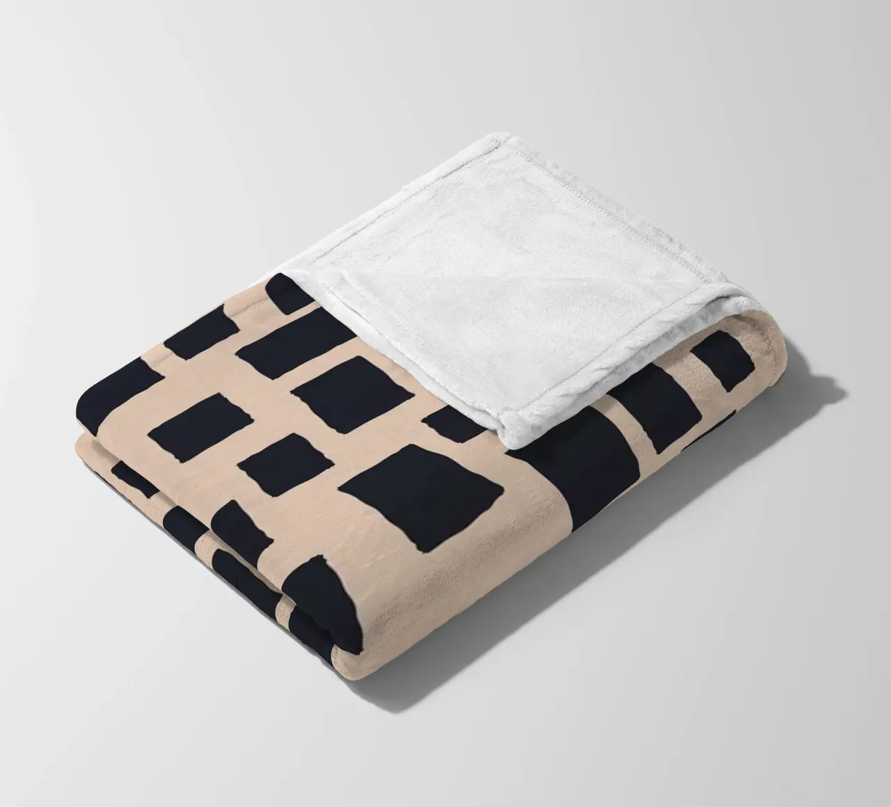 Abstract black and beige square pattern design art fleece blanket by Whole©
