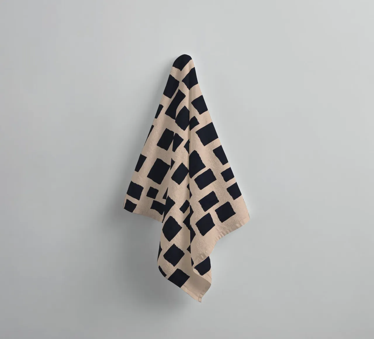 Abstract black and beige square pattern design art towel by Whole©