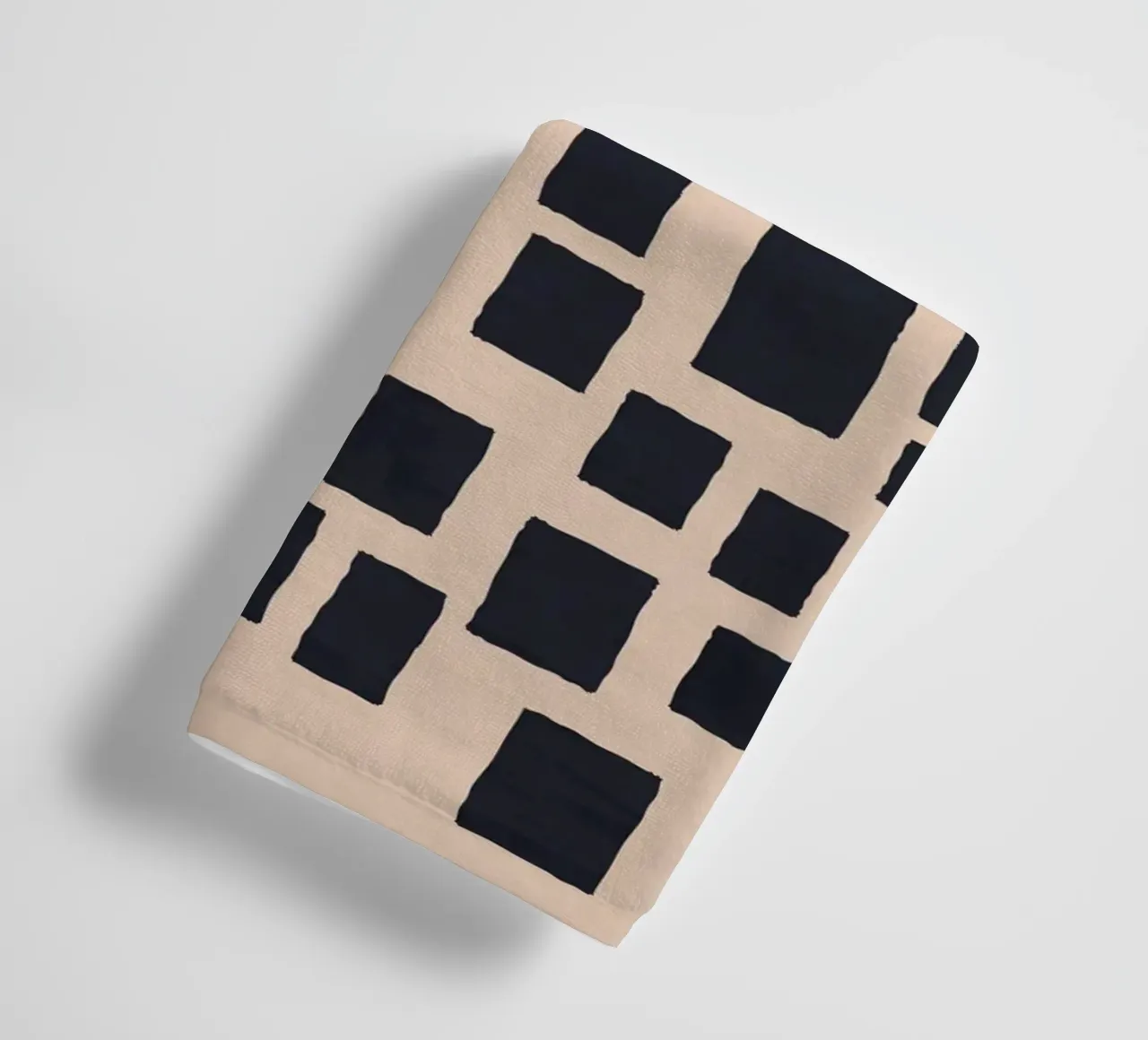 Abstract black and beige square pattern design art towel by Whole©