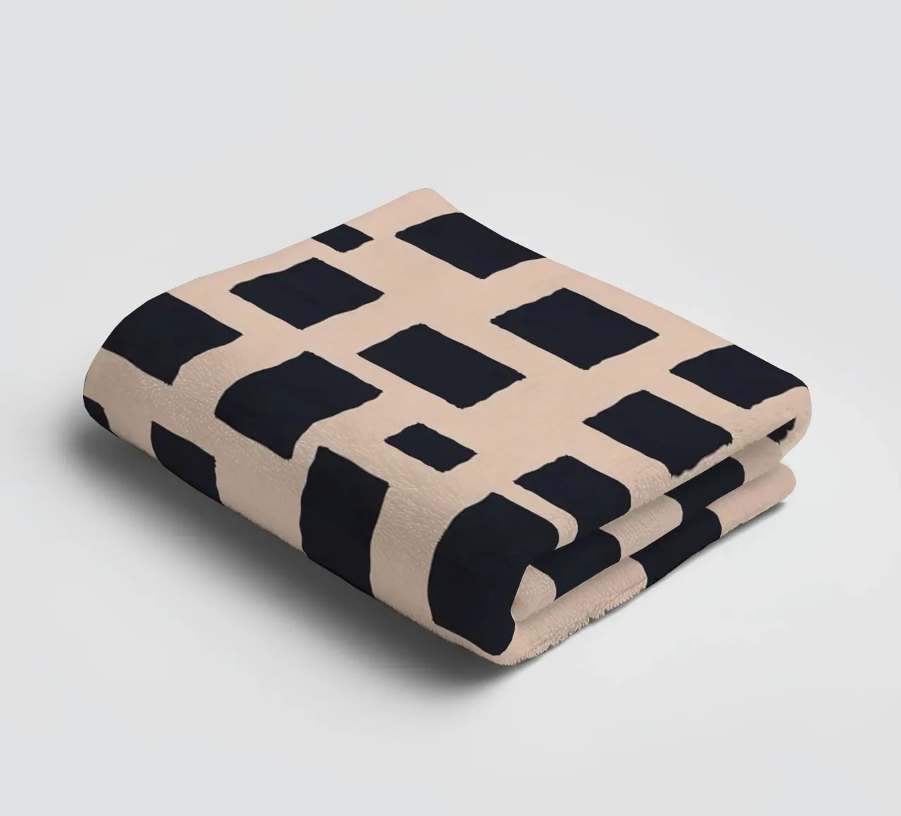 Abstract black and beige square pattern design art towel by Whole©