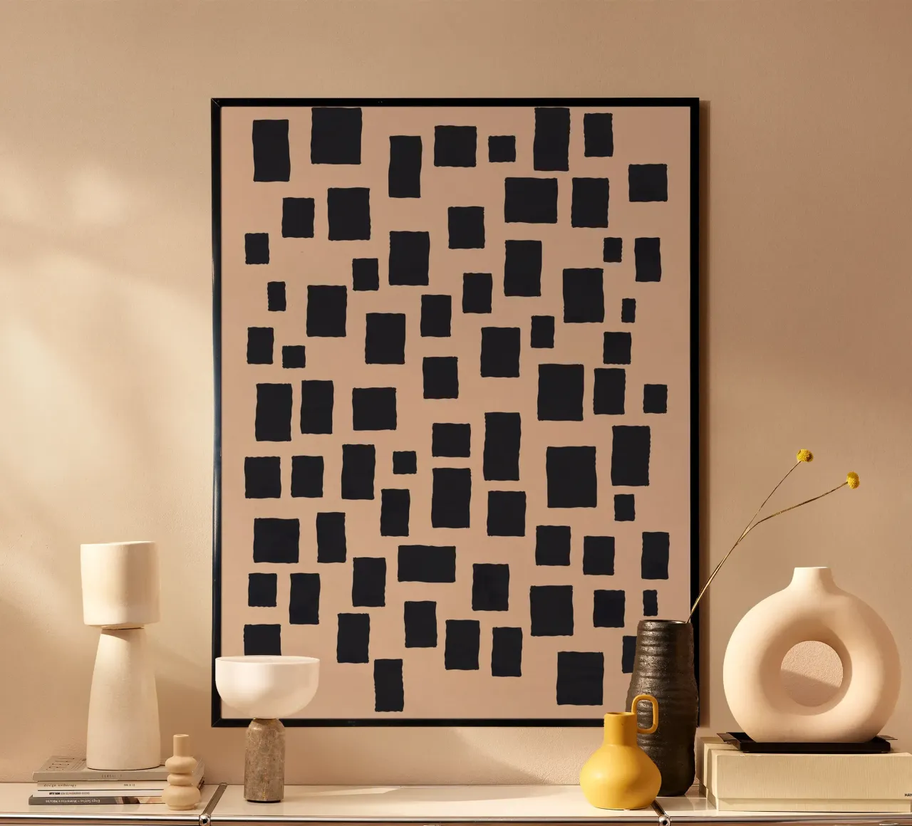 Abstract black and beige square pattern design art hahnemühle by Whole©