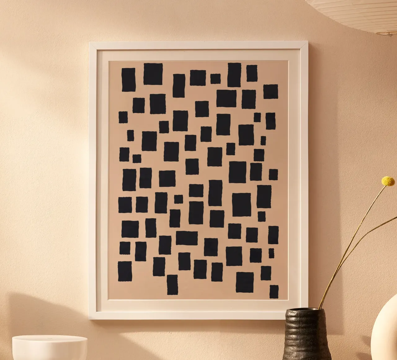 Abstract black and beige square pattern design art hahnemühle by Whole©