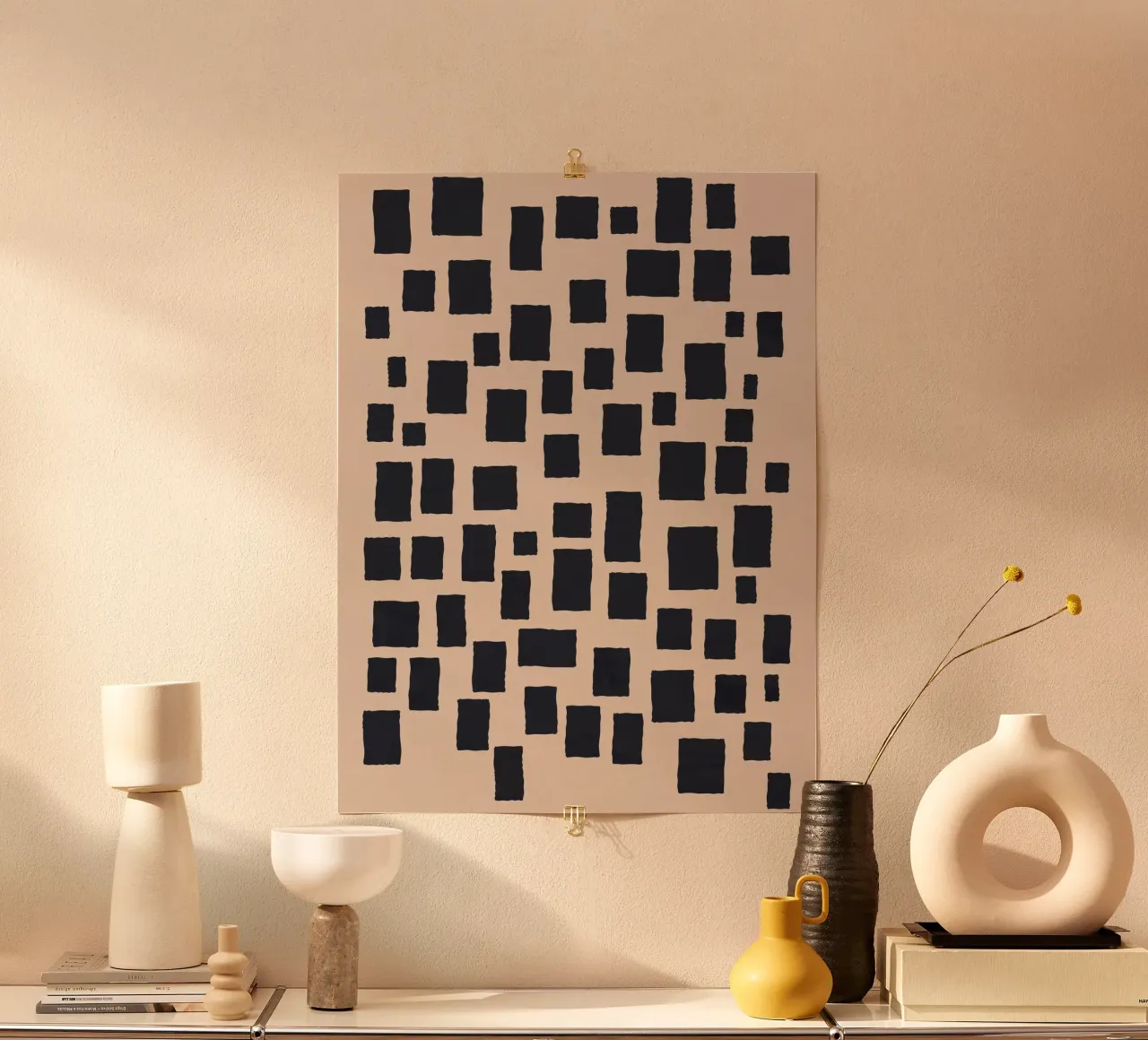 Abstract black and beige square pattern design art hahnemühle by Whole©