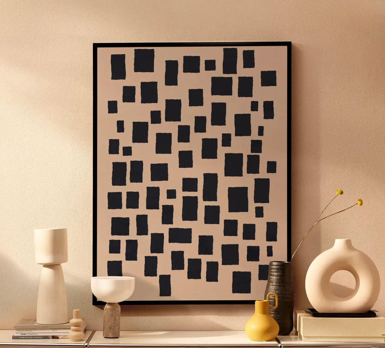 Abstract black and beige square pattern design art hahnemühle by Whole©