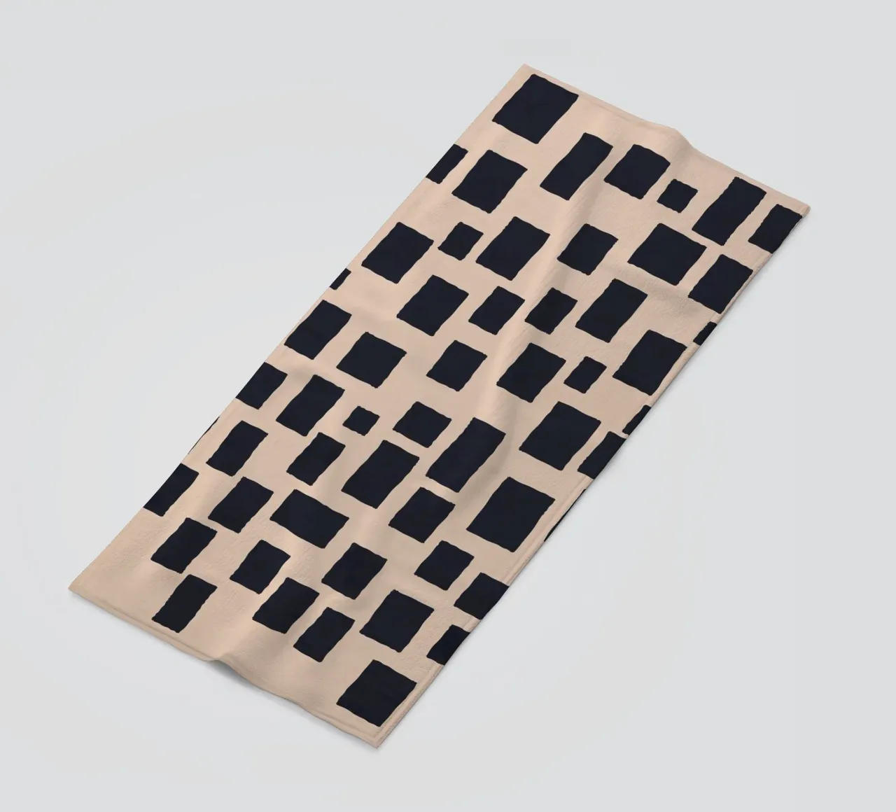 Abstract black and beige square pattern design art beach towel by Whole©
