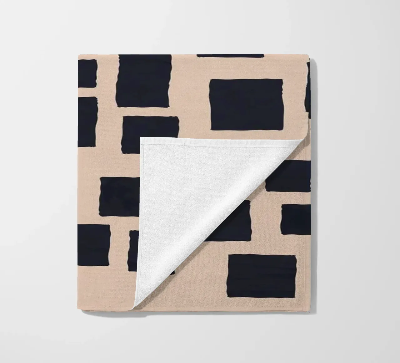 Abstract black and beige square pattern design art beach towel by Whole©