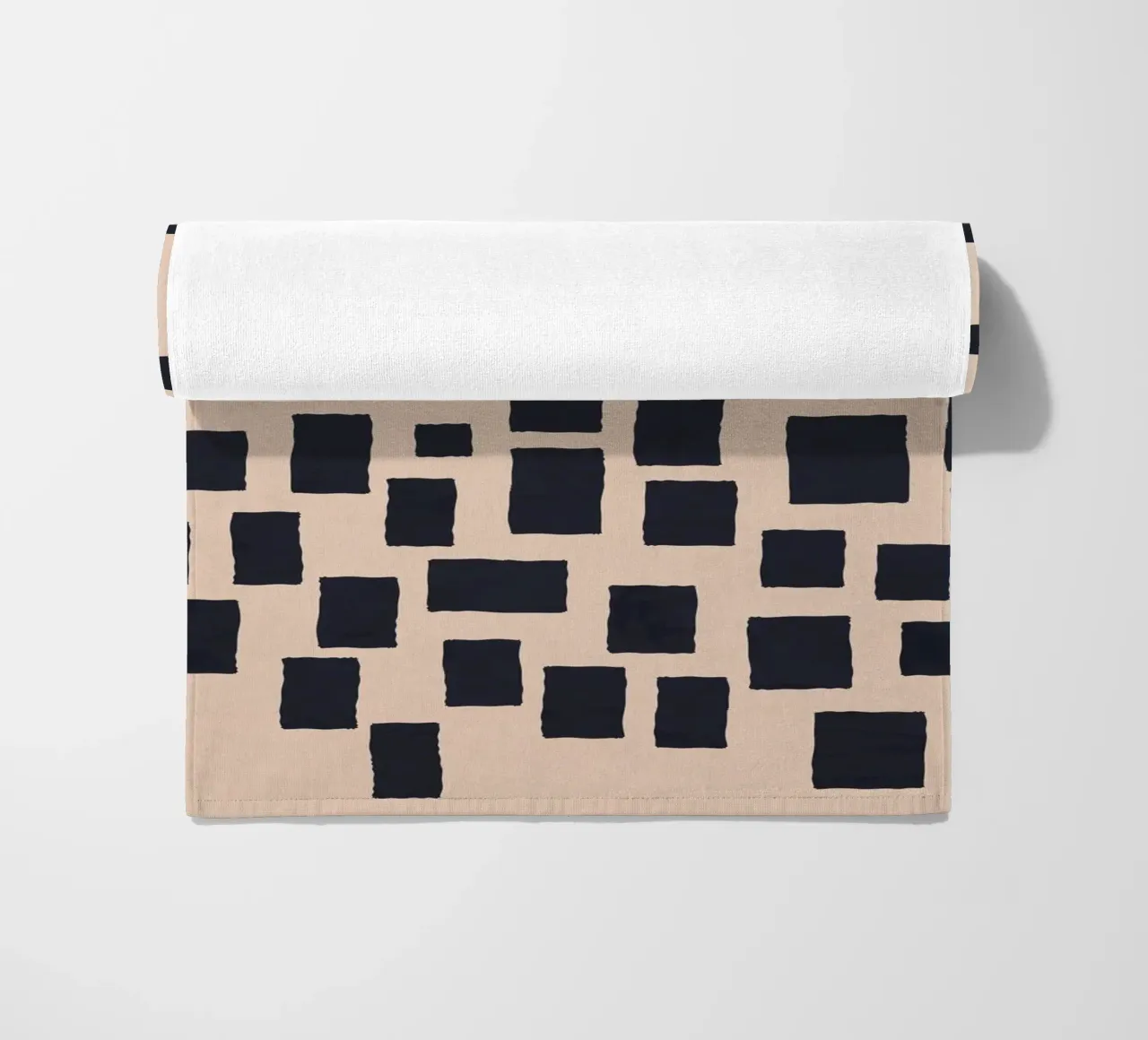 Abstract black and beige square pattern design art beach towel by Whole©