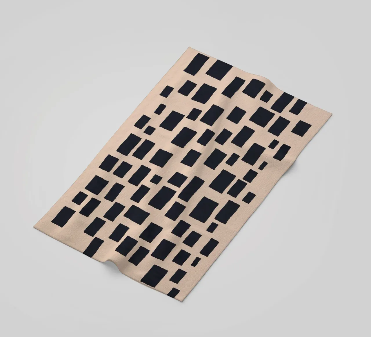 Abstract black and beige square pattern design art beach towel by Whole©
