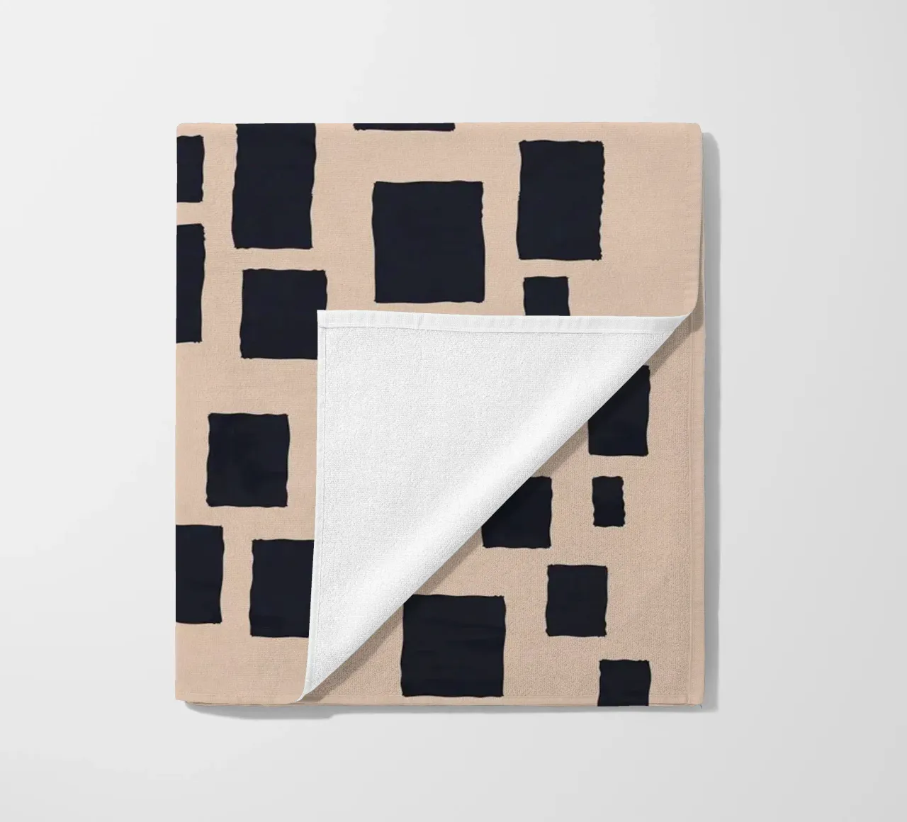 Abstract black and beige square pattern design art beach towel by Whole©