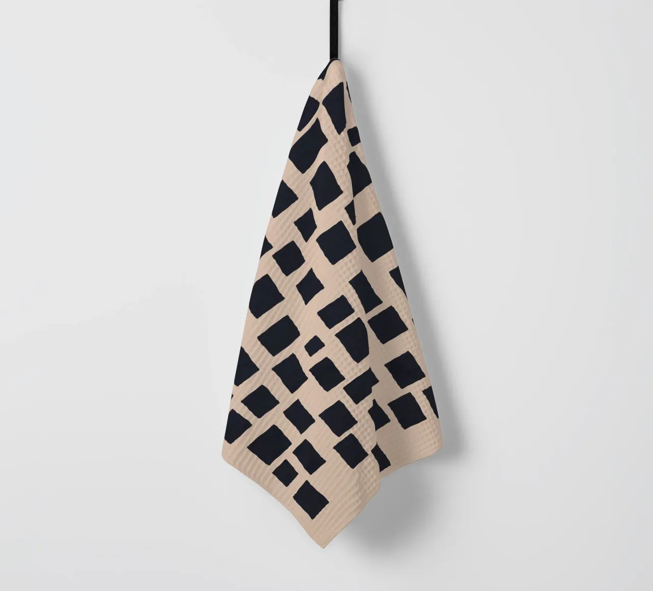Abstract black and beige square pattern design art tea towel by Whole©