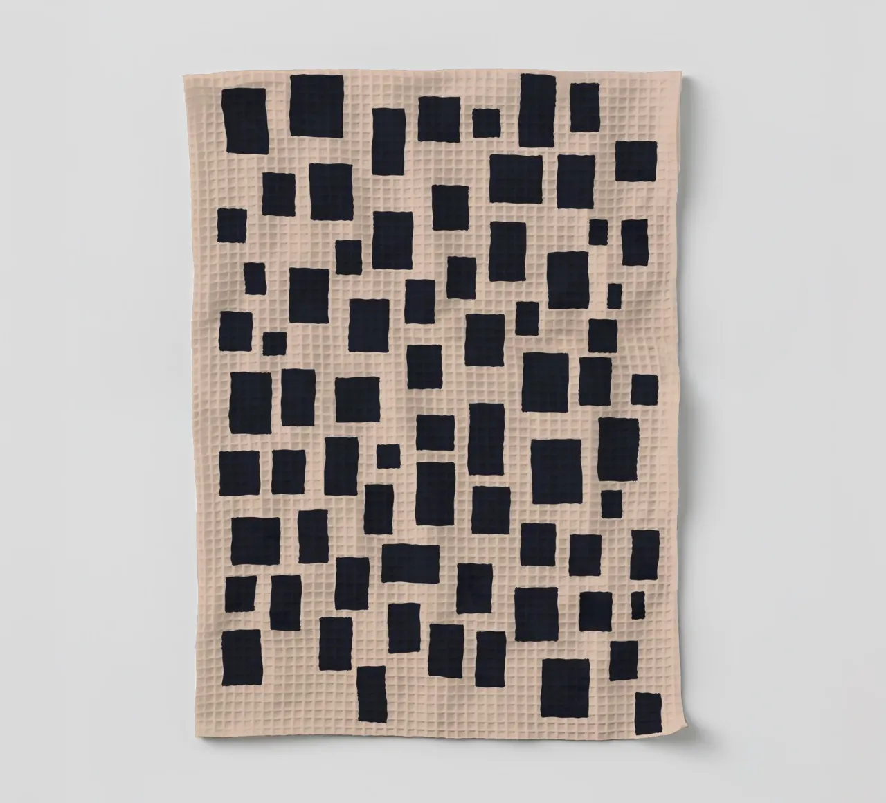 Abstract black and beige square pattern design art tea towel by Whole©