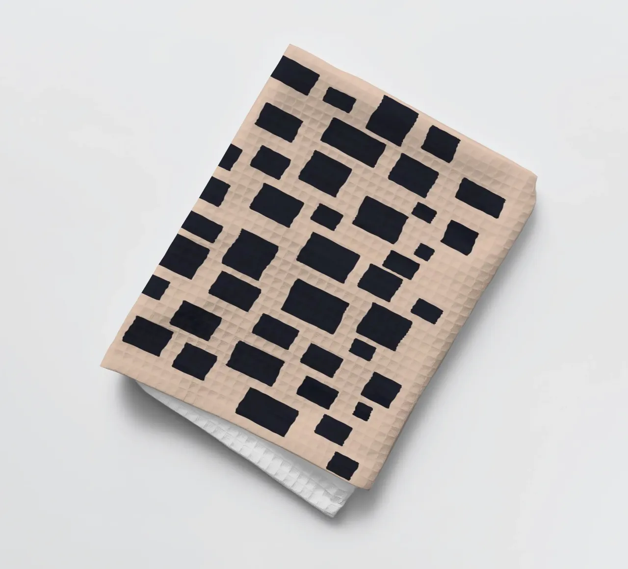Abstract black and beige square pattern design art tea towel by Whole©