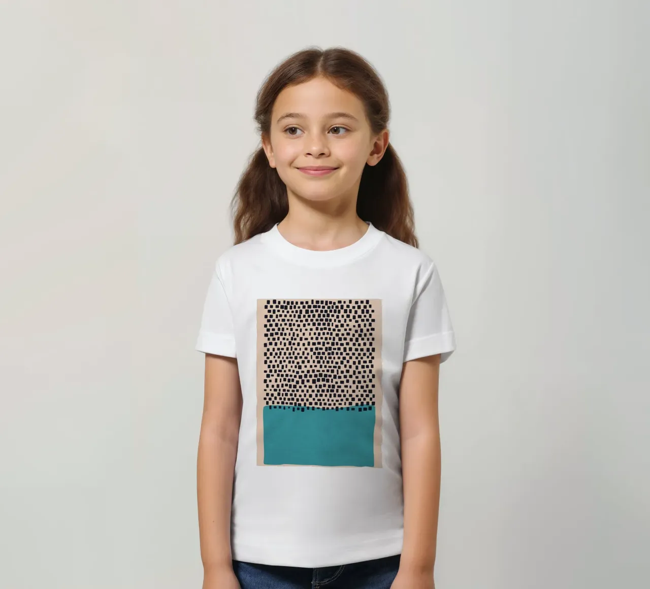 Abstract black and turquoise square pattern design kids t-shirt by Whole©