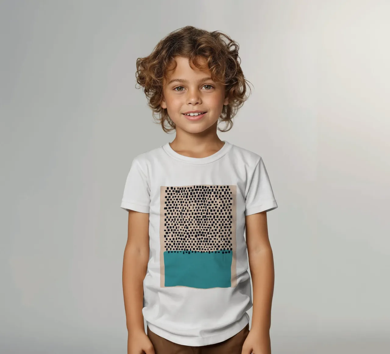 Abstract black and turquoise square pattern design kids t-shirt by Whole©