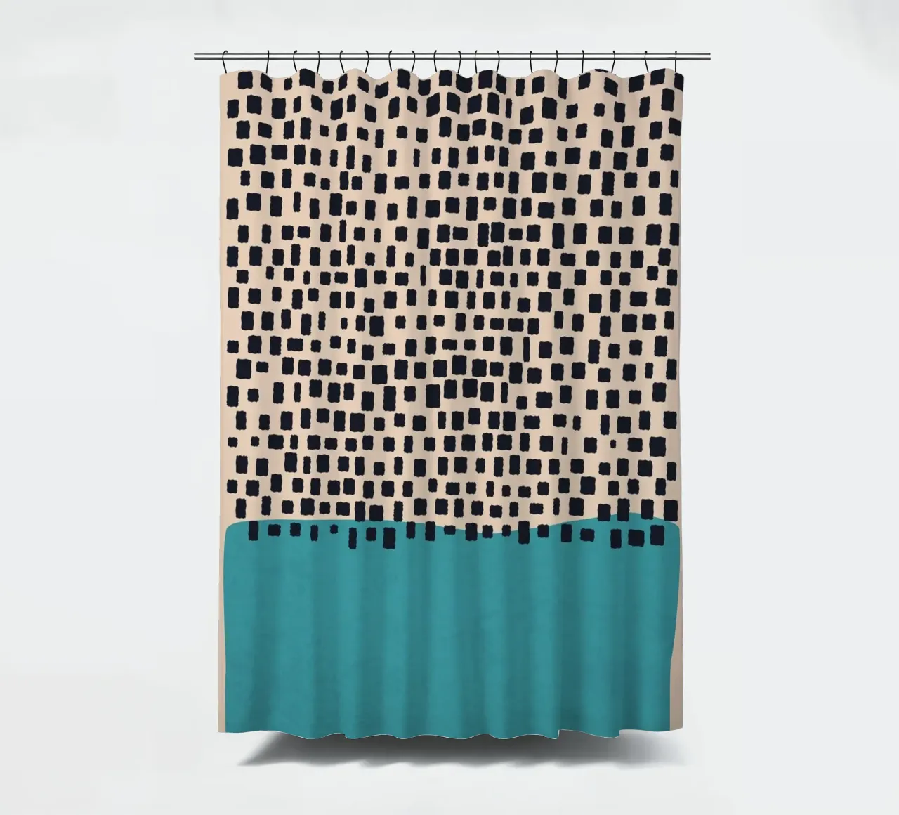 Abstract black and turquoise square pattern design shower curtain by Whole©