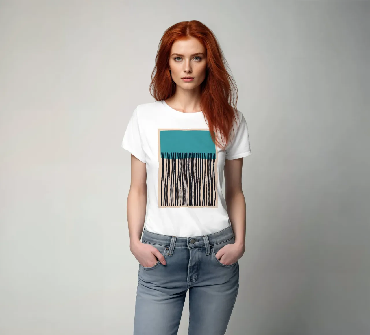 Modern turquoise and black line pattern design t-shirt by Whole©