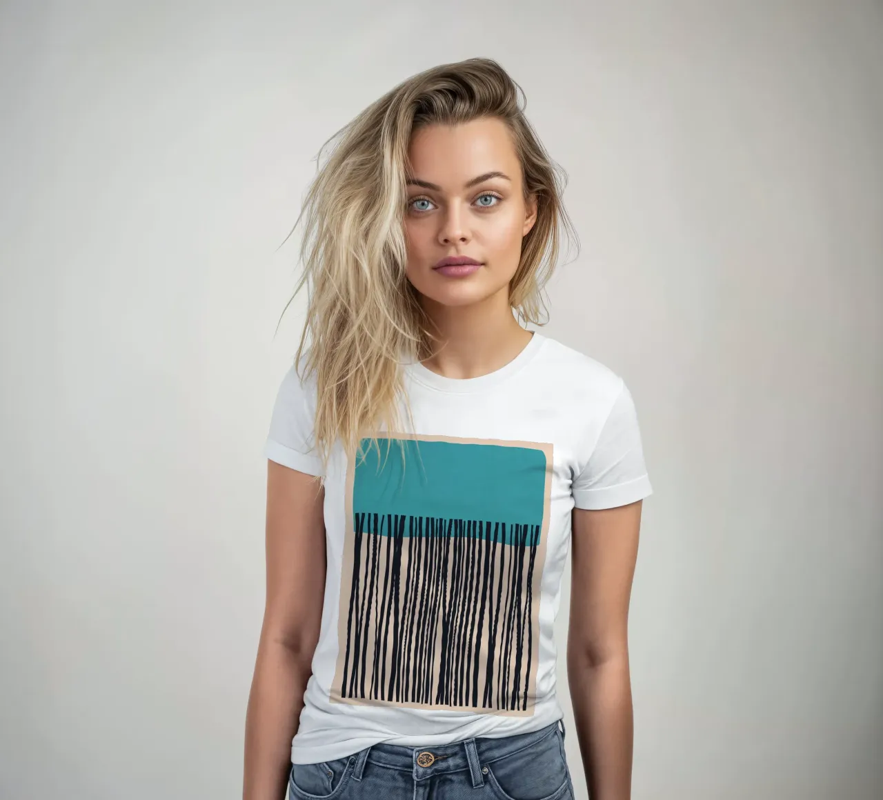 Modern turquoise and black line pattern design women's fitted t-shirt by Whole©