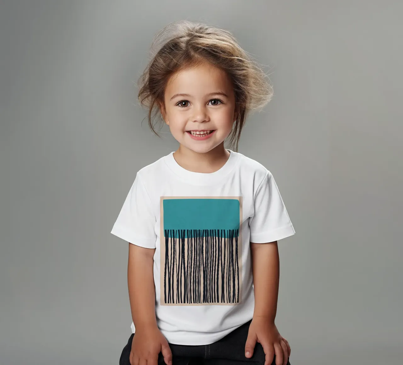 Modern turquoise and black line pattern design kids t-shirt by Whole©