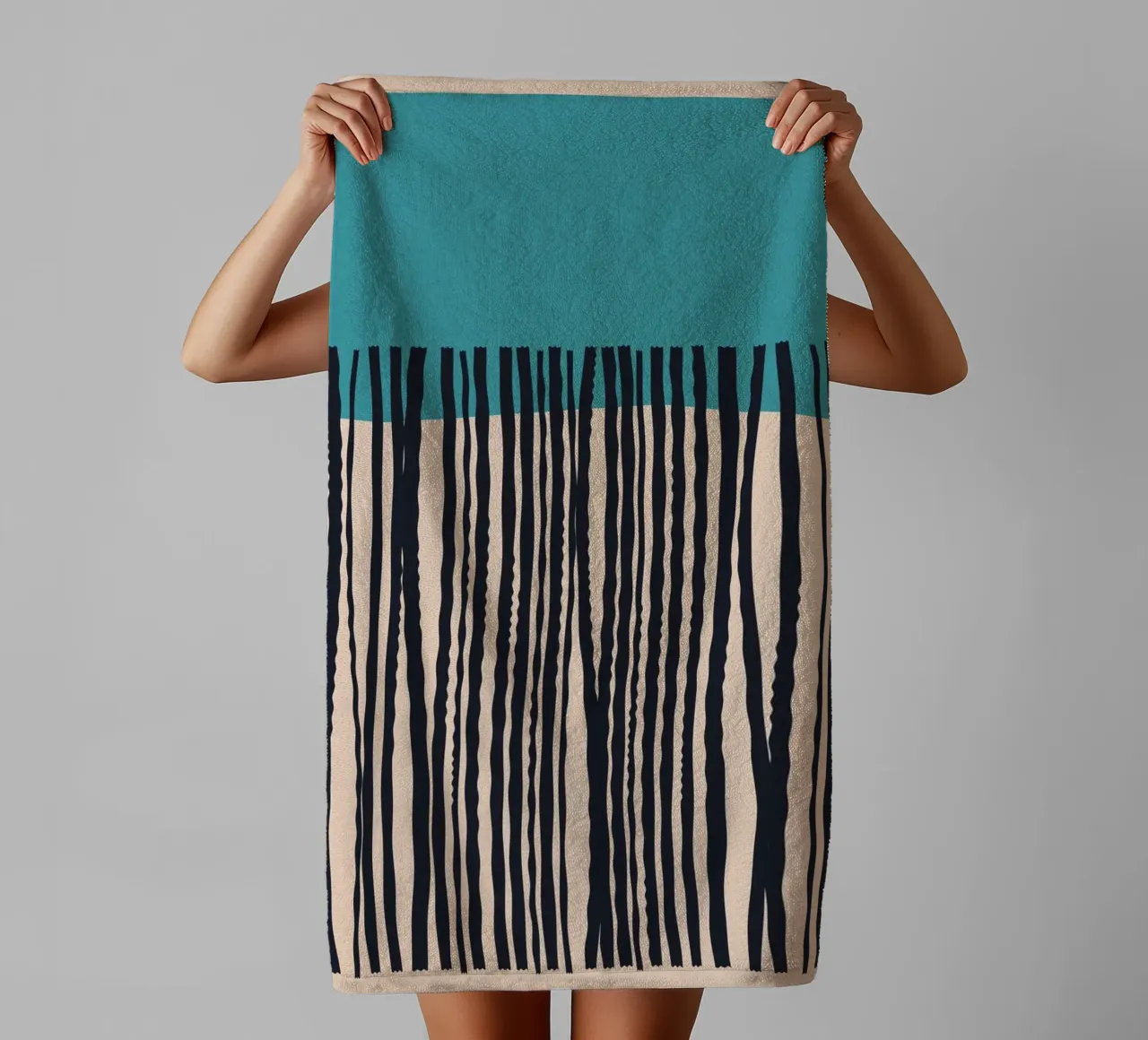 Modern turquoise and black line pattern design towel by Whole©