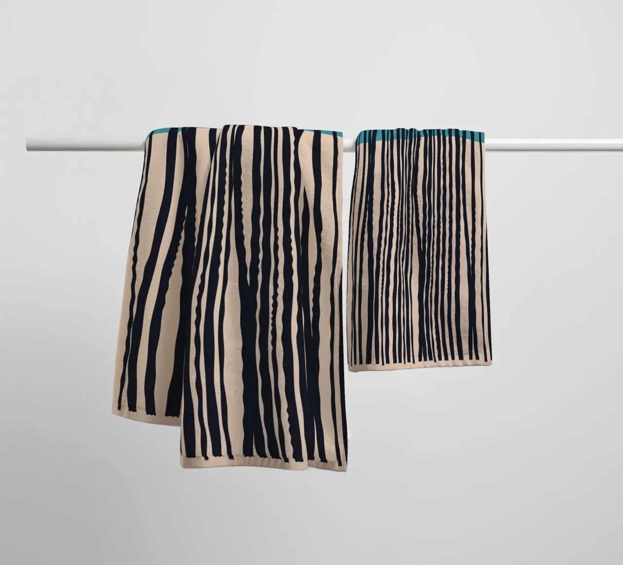 Modern turquoise and black line pattern design towel by Whole©