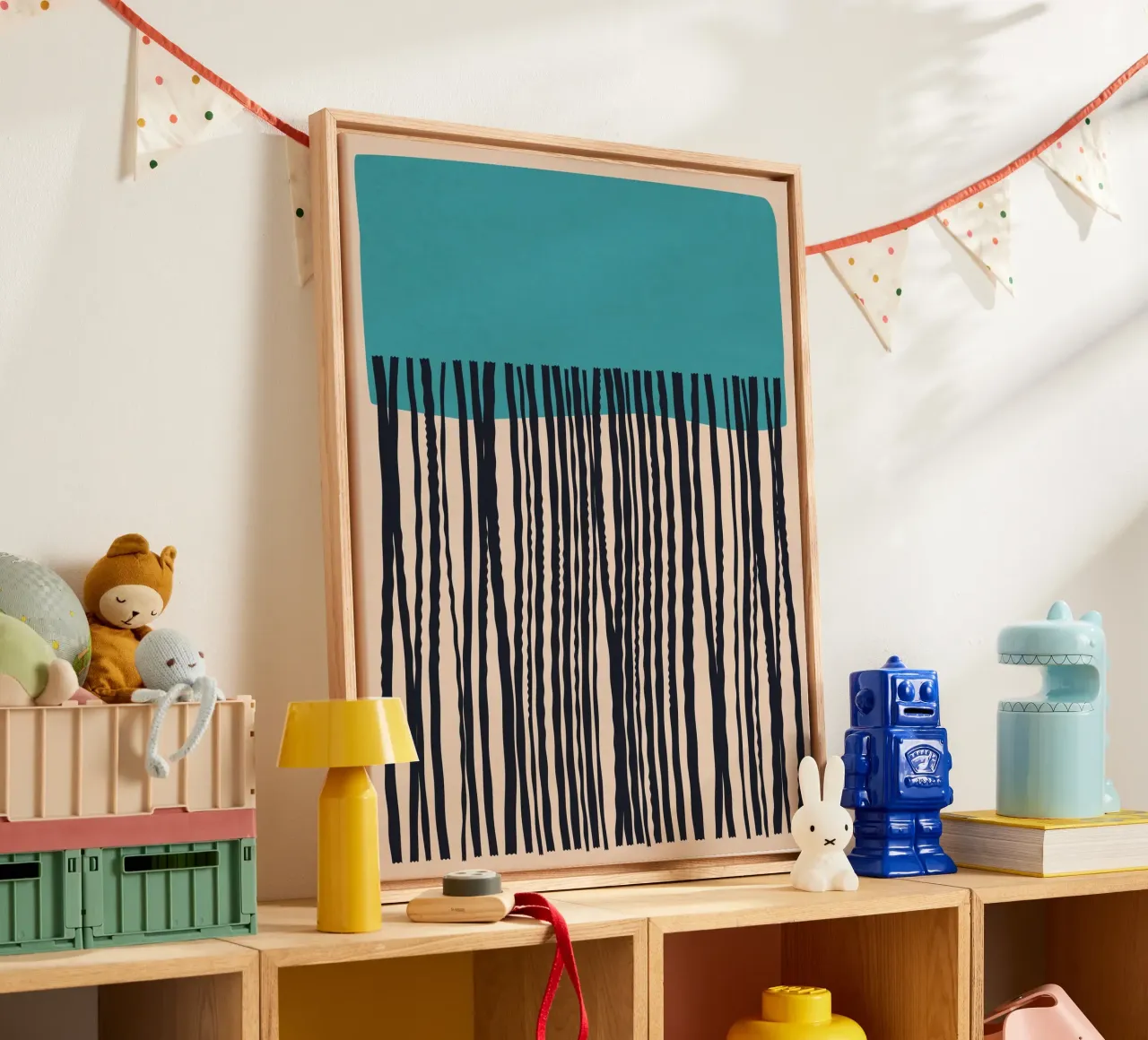 Modern turquoise and black line pattern design canvas by Whole©