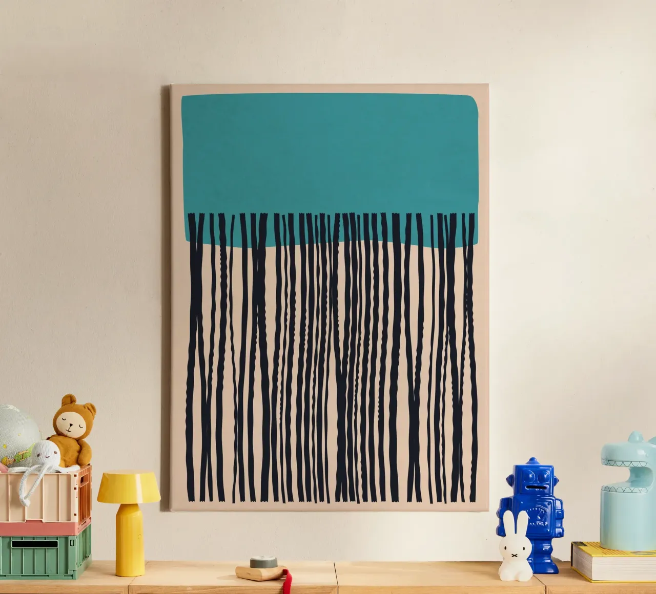 Modern turquoise and black line pattern design canvas by Whole©