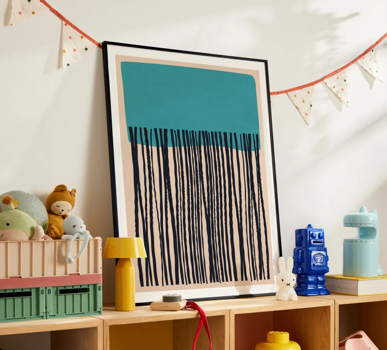 Modern turquoise and black line pattern design hahnemühle by Whole©