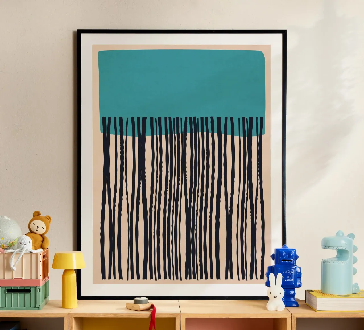 Modern turquoise and black line pattern design hahnemühle by Whole©