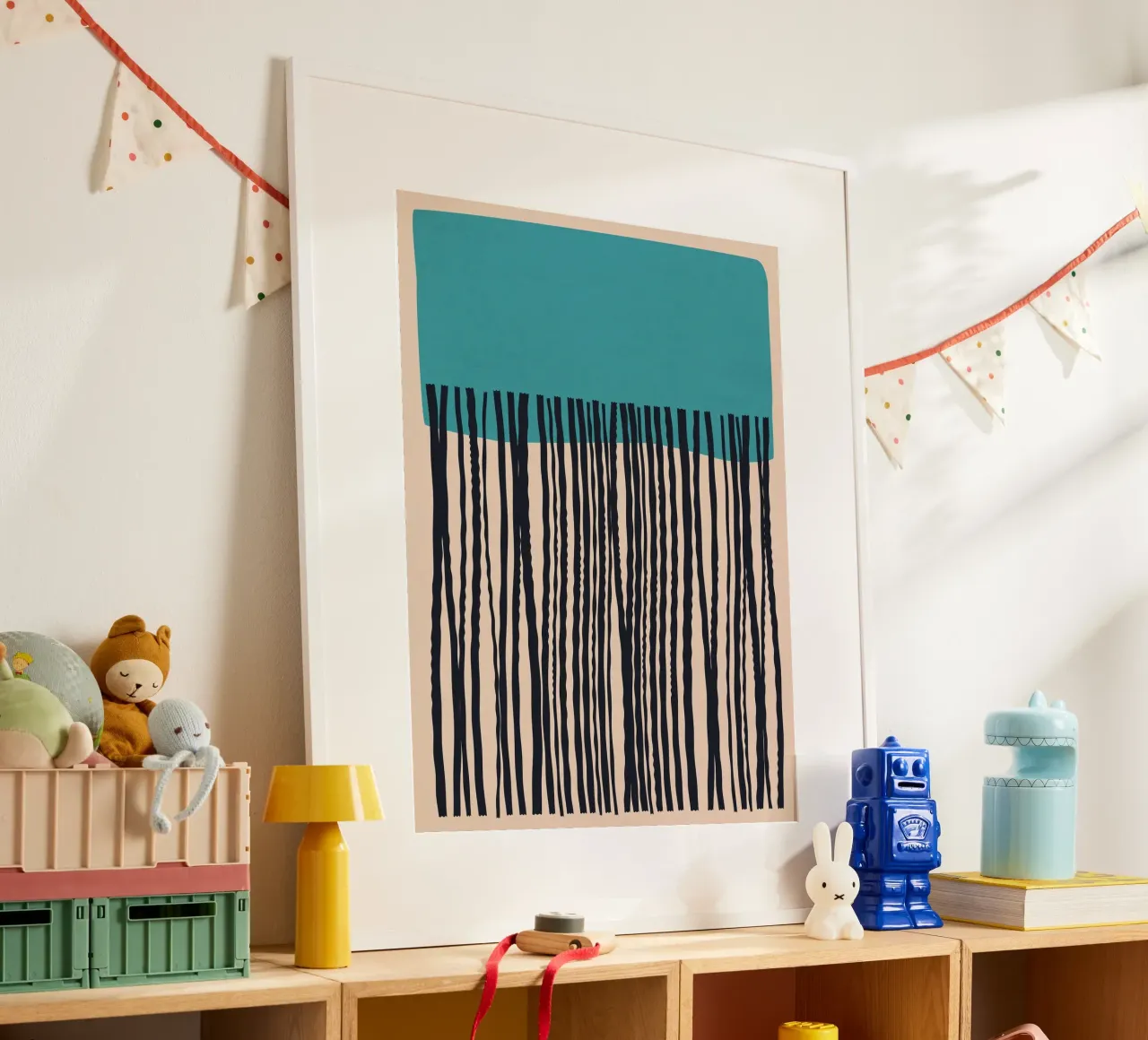Modern turquoise and black line pattern design hahnemühle by Whole©